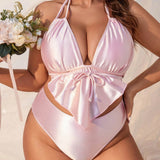 Swim Curve Conjunto De Traje De Bano Con Lazo Y Cuello Halter De Talla Grande