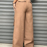 EZwear Pantalones De Mezclilla De Cintura Alta Para Mujer Con Cordon Y Estilo Retro Con Efecto Desgastado De Carga