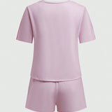 ROMWE Street Life Conjunto De Pijama Deportivo De Mujer De Color Rosa