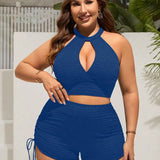 Swim Curve Traje De Bano Tankini Estilo Chaleco De Tela Texturizada Para Mujer Talla Grande