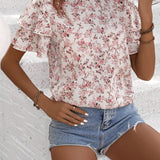 LUNE Blusa Con Dobladillo Con Volantes De Doble Capa Y Estampado Floral Para Mujer