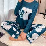 Conjunto De Pijama De Pantalon Largo Y Manga Larga Con Estampado De Koala Lindo