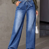 Prive Pantalones Jeans Con Cinturon Y Talle Alto Para Mujer