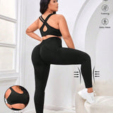 Yoga Basic Talla grande Conjunto deportivo unicolor de espalda con tira cruzada