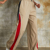 Pantalones Simples Con Cintura Suelta Con Cordon Y Color Contrastante