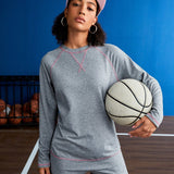 Street Sport Traje Deportivo Informal Holgado Con Costuras En Contraste De Color Para Mujer