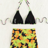 Swim Conjunto De Bikini Con Estampado Floral Geometrico Para Mujer