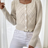 Essnce Cardigan Casual Con Botones Jacquard Tejido A Mano