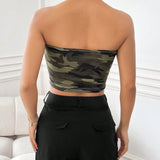 EZwear Top Sin Tirantes Con Estampado De Camuflaje Para Mujer