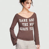 ROMWE Grunge Punk Camiseta Con Cuello En V Y Letras Impresas