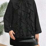 Prive Blusa De Manga Larga Con Dobladillo Con Volantes Y Lunares De a Grande