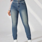 EZwear Jeans De Mujer Slim Fit En Jean Con Bajo Deshilachado Y Efecto Lavado