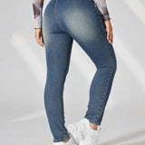 EZwear Jeans De Mujer Slim Fit En Jean Con Bajo Deshilachado Y Efecto Lavado