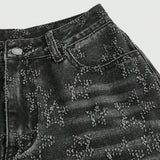 ROMWE Avant Jeans De Mezclilla De Pernera Ancha Y Talle Alto Para Mujer Con Adorno De Estrella De Diamantes De Imitacion