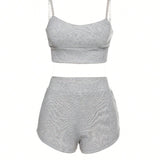 EZwear Conjunto De Top De Tirantes Acanalado Y Shorts Para Mujer