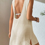 Swim Vestido cover up unicolor bajo con abertura con abertura