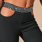 BAE Pantalones de cintura recortada para mujer con detalles de pedreria