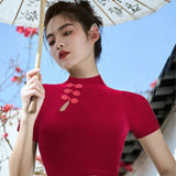 Camiseta Cheongsam Con Botones Huecos Para Mujeres