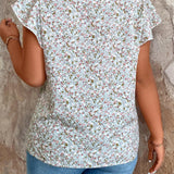 Blusa Con Dobladillo Con Volantes Y Estampado Floral De a Grande Con Cuello Redondo