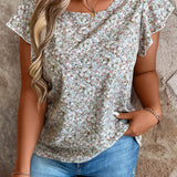 Blusa Con Dobladillo Con Volantes Y Estampado Floral De a Grande Con Cuello Redondo