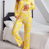 Conjunto De Pijama Con Estampado De Plumas Para Mujer