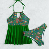 Swim Conjunto De Bikini Camisola Con Estampado De Flores Carnaval