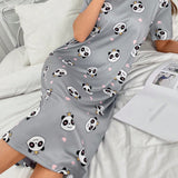 Vestido Corto De Manga Corta Con Patron De Panda De Dibujos Animados Para Dormir