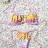 Swim Mod Conjunto De Bikini Con Estampado De Cuadros Aleatorios Y Nudo Lateral