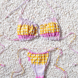 Swim Mod Conjunto De Bikini Con Estampado De Cuadros Aleatorios Y Nudo Lateral