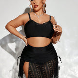 Swim Event Conjunto De Traje De Bano Plus Size Con Blusa De Encaje