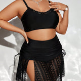 Swim Event Conjunto De Traje De Bano Plus Size Con Blusa De Encaje