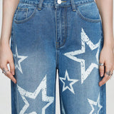 ROMWE Street Life Jeans De Mujer Rectos De Color Azul Claro Con Estampado De Estrellas