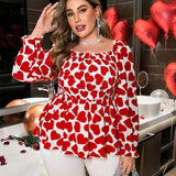 Frenchy Blusa De Manga Con Volantes Y Estampado De Corazones De San Valentin De a Grande