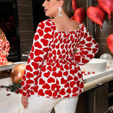 Frenchy Blusa De Manga Con Volantes Y Estampado De Corazones De San Valentin De a Grande