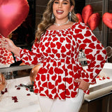 Frenchy Blusa De Manga Con Volantes Y Estampado De Corazones De San Valentin De a Grande