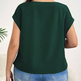 Camisa Verde De a Grande Para Mujer Con Mangas Murcielago De Nudo Retorcido En El Dobladillo Y Cuello En V De Manga Corta