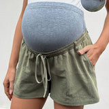 Shorts De Maternidad Con Contraste De Color Y Cintura Alta Con Bolsillo Oblicuo