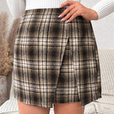 Frenchy Plus Size Irregular Hem Plaid Skirt