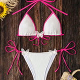 Swim Conjunto De Bikini Con Mariposas Decorativas Y Diseno De Bloques De Color Con Ribete Contrastante