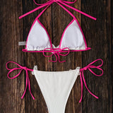 Swim Conjunto De Bikini Con Mariposas Decorativas Y Diseno De Bloques De Color Con Ribete Contrastante
