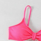 DAZY Conjunto De Bikini De Color Solido Con Cordones Decorados Con Pedreria, Ideal Para San Valentin