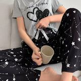Conjunto De Pijama De CamiConjuntoa De Manga Corta Y Pantalon Con Estampado De Corazon Y Letras