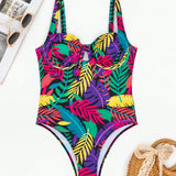 Swim Vcay Traje De Bano De Una Pieza Para Mujer Con Estampado Tropical, Ideal Para Carnavales