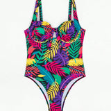 Swim Vcay Traje De Bano De Una Pieza Para Mujer Con Estampado Tropical, Ideal Para Carnavales