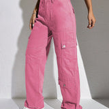 EZwear Pantalones Rectos De Mezclilla Rosa