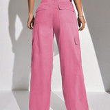 EZwear Pantalones Rectos De Mezclilla Rosa