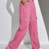 EZwear Pantalones Rectos De Mezclilla Rosa