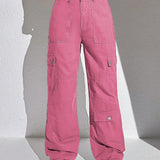 EZwear Pantalones Rectos De Mezclilla Rosa