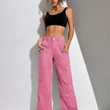 EZwear Pantalones Rectos De Mezclilla Rosa