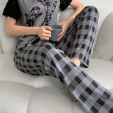 Conjunto De Pijama Con Pantalones A Cuadros Y Camiseta De Manga Corta Con Estampado De Jirafa